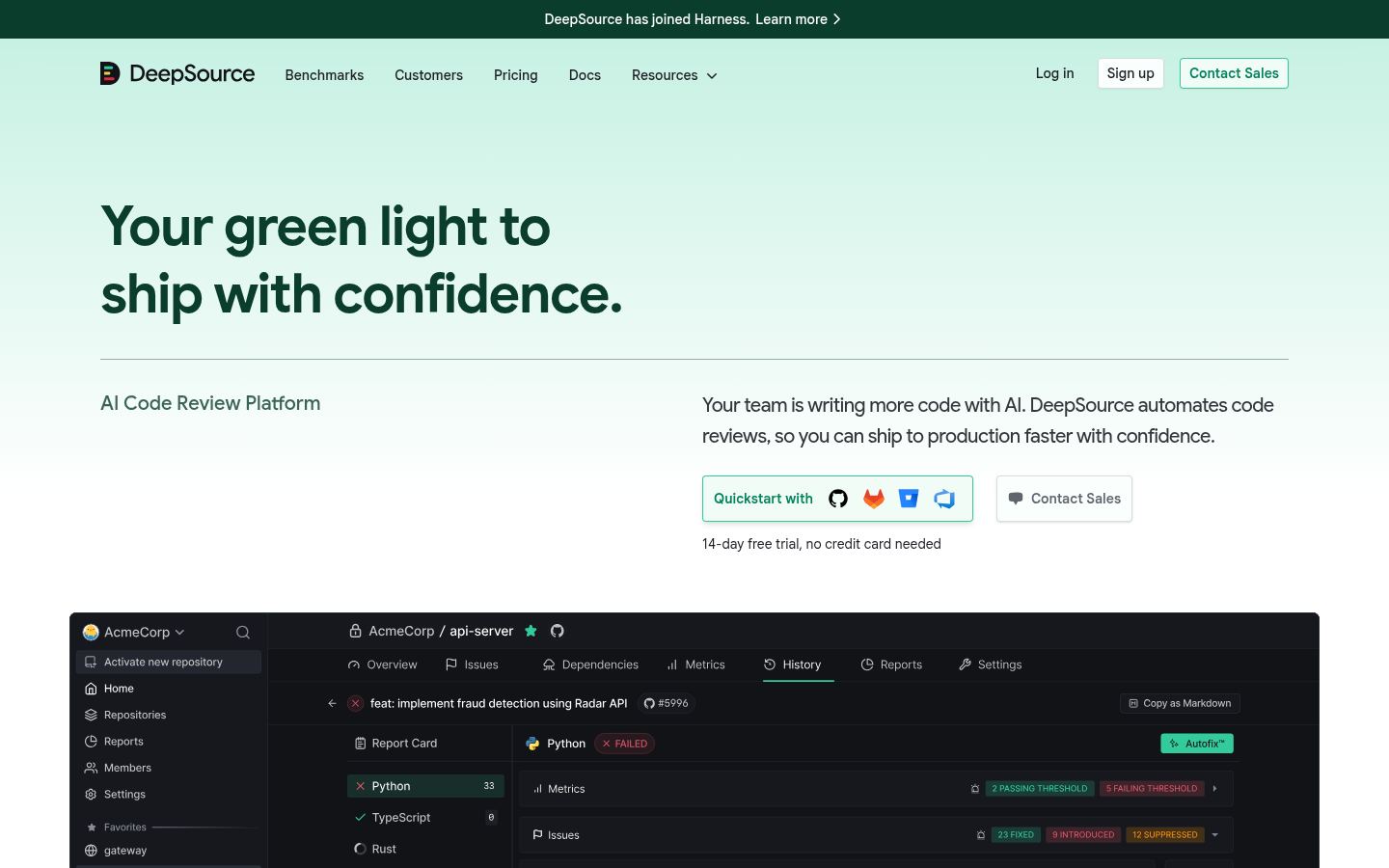 DeepSource &middot; HOMEPAGE_SCREENSHOT
