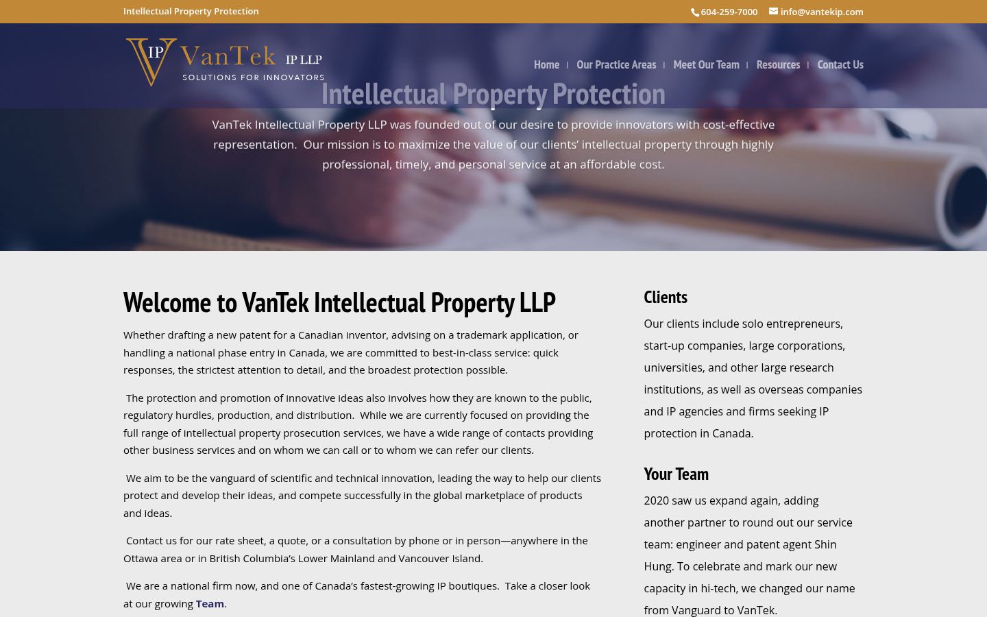 VanTek Intellectual Property LLP &middot; HOMEPAGE_SCREENSHOT